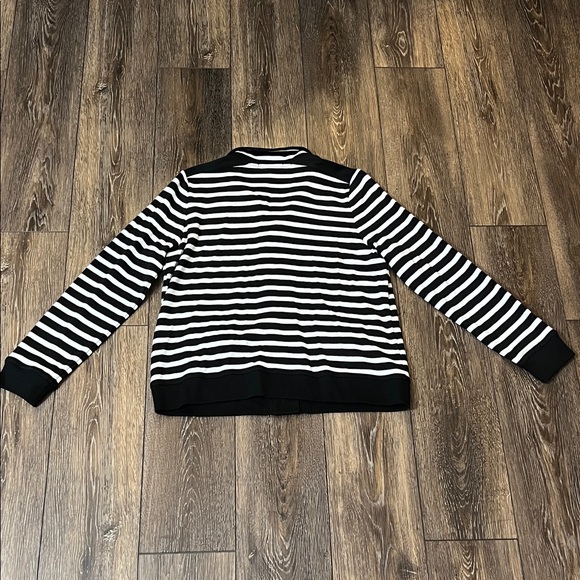 Lauren Ralph Lauren Striped Cardigan Sweater Silver Buttons Black Coastal Large - Picture 5 of 13